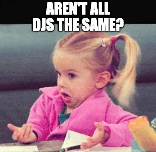 wedding Dj the same girl wearing pink jacket with question expression